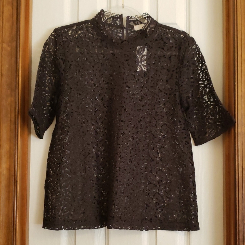 NWT AnnTaylor LOFT lace charcoal top